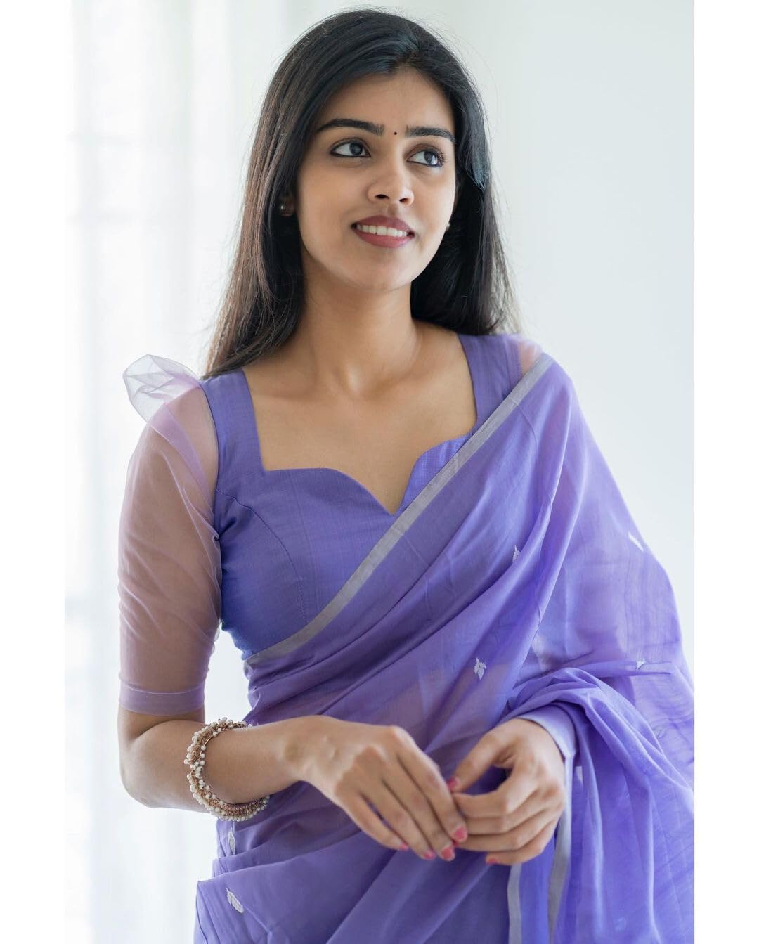 SGF11 Women's Kanjivaram Soft Cotton Linen Silk Saree With Blouse Piece (Lavender)
