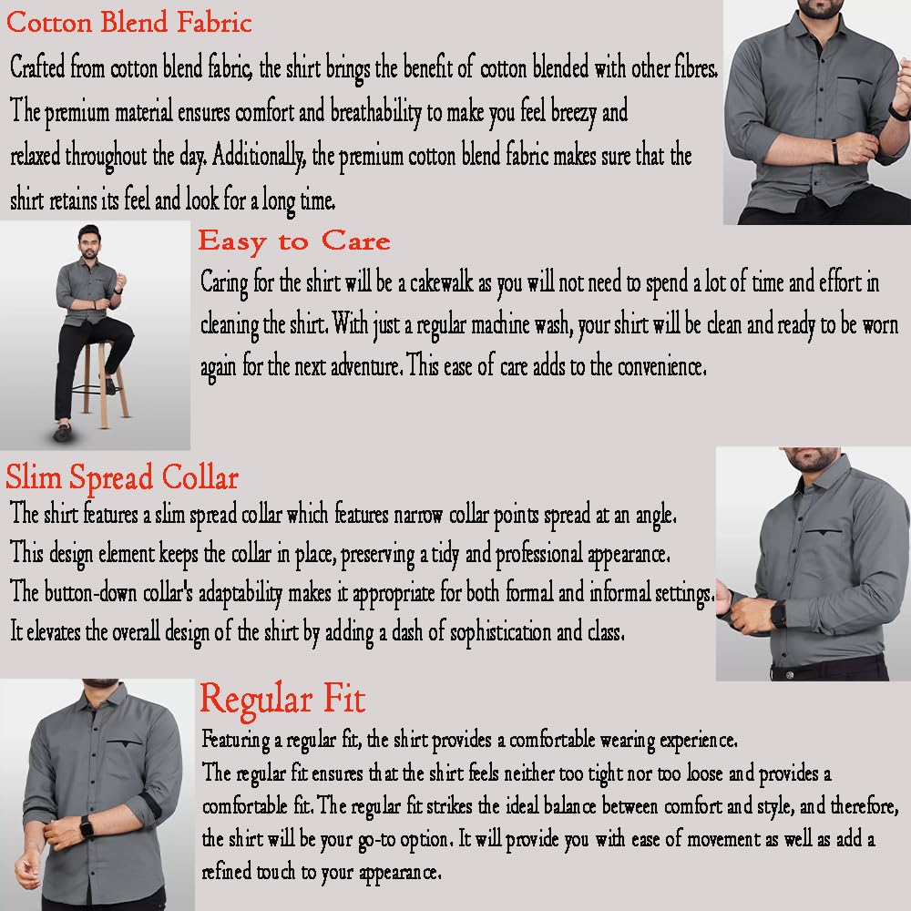 CB-COLEBROOK Men Regular Fit Solid Spread Collar Casual Shirt (X-Large, Cadet Grey)