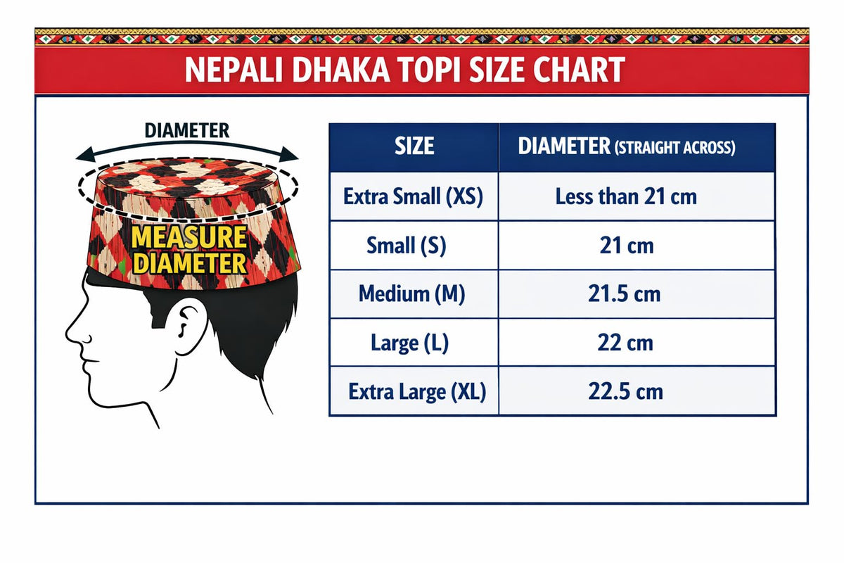 Designer Nepali Dhaka Topi Cap, Plus Size XXL, Brown