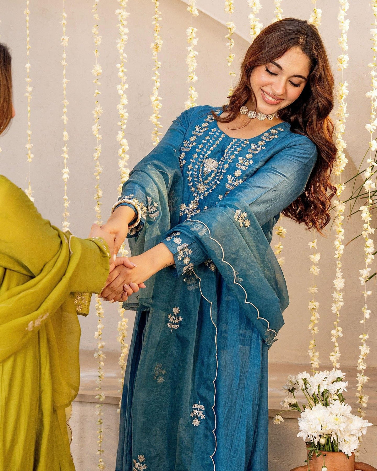 Nermosa Women Embroidery Solid A-Line Kurta and Pant Set with Dupatta (IN, Alpha, XL, Morepeach)