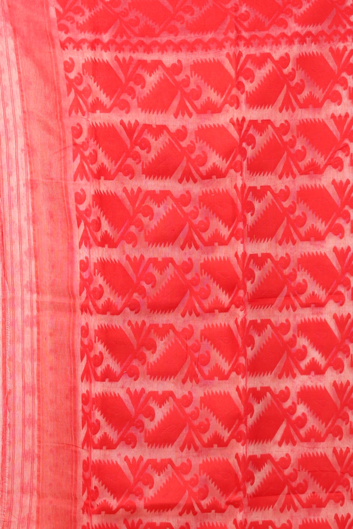 OISHANI SAREE GHOR Women's Traditional Bengal Cotton Silk Soft Jamdani Saree - Beautiful design and Quality - Without Blouse Piece (White & Red)