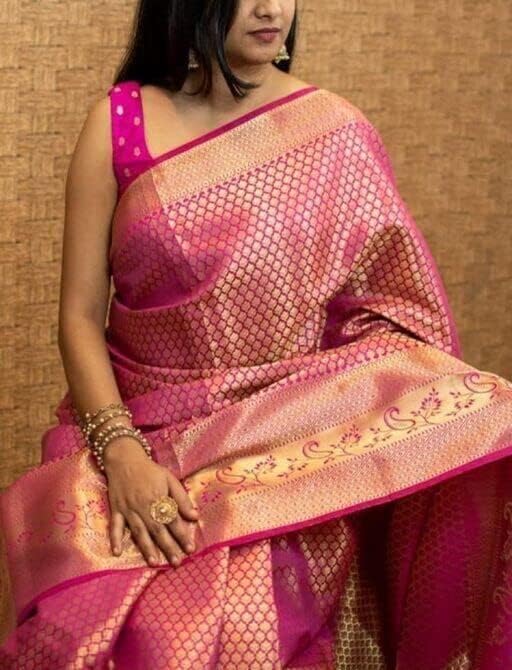 SGF11 Women's Kanjivaram Soft Silk Saree With Blouse Piece (Pink)