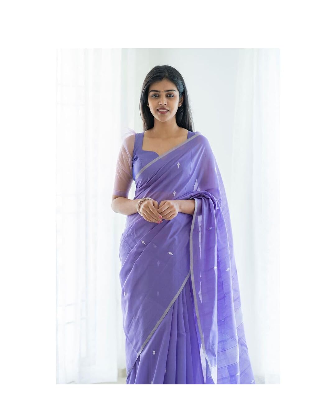SGF11 Women's Kanjivaram Soft Cotton Linen Silk Saree With Blouse Piece (Lavender)
