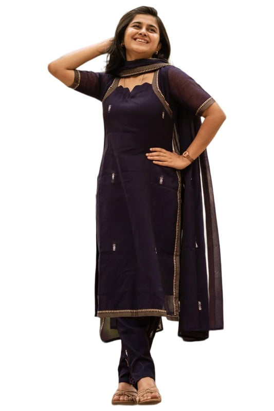 GoSriKi Women's Poly Printed Straight Kurta With Pant And Dupatta For Women (Sanchaya Purple-GS_XL_Purple_XL)