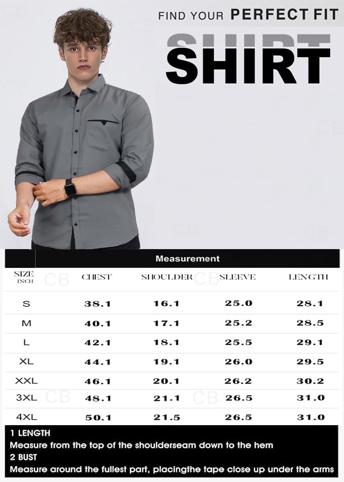 CB-COLEBROOK Men Regular Fit Solid Spread Collar Casual Shirt (X-Large, Cadet Grey)