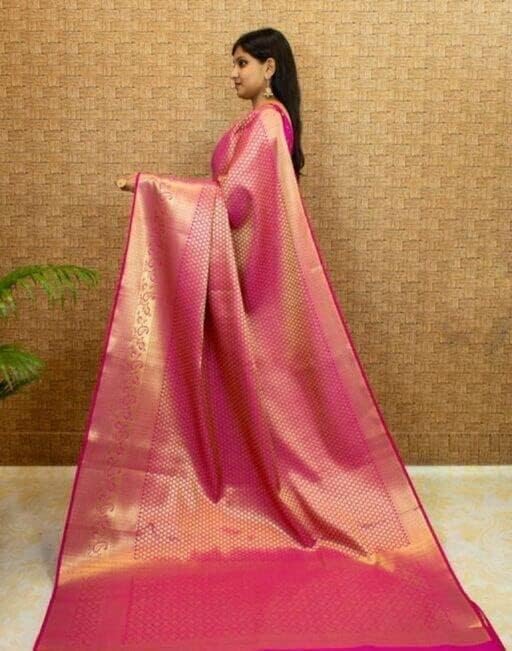 SGF11 Women's Kanjivaram Soft Silk Saree With Blouse Piece (Pink)