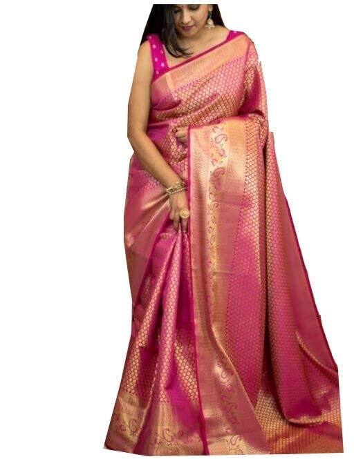 SGF11 Women's Kanjivaram Soft Silk Saree With Blouse Piece (Pink)