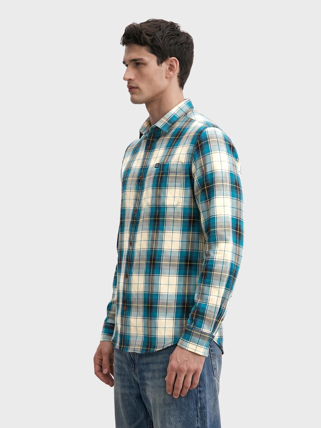 The Indian Garage co Men Green & White Checkered Slim Fit Casual Shirt