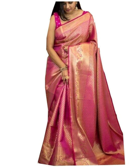 SGF11 Women's Kanjivaram Soft Silk Saree With Blouse Piece (Pink)