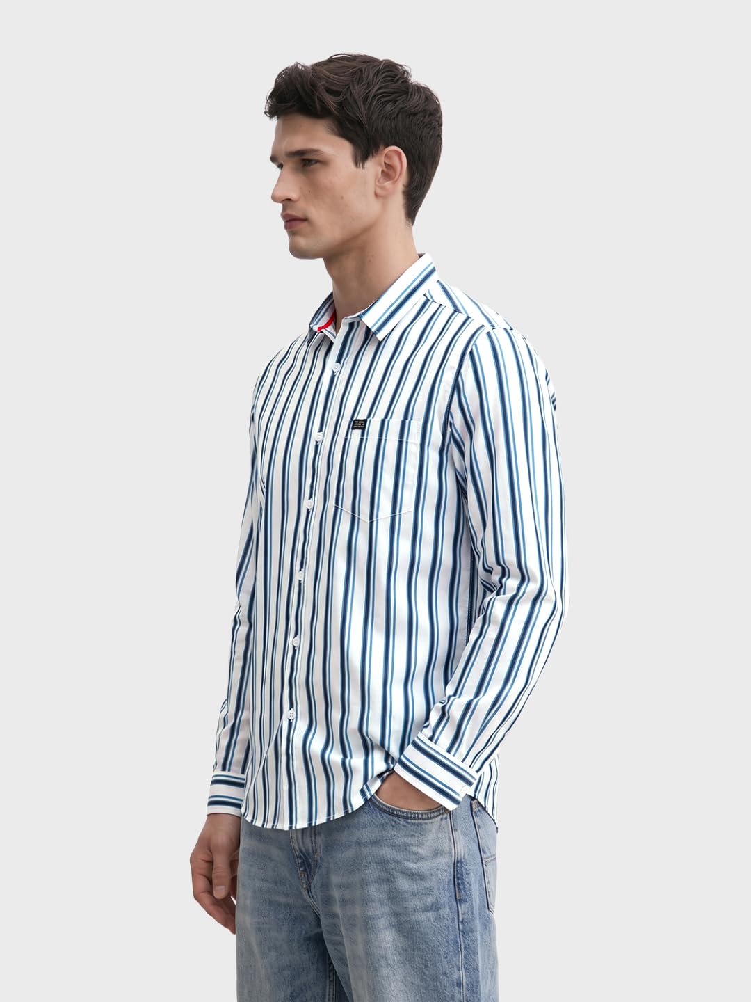 The Indian Garage Co White Slim Fit Striped Shirts