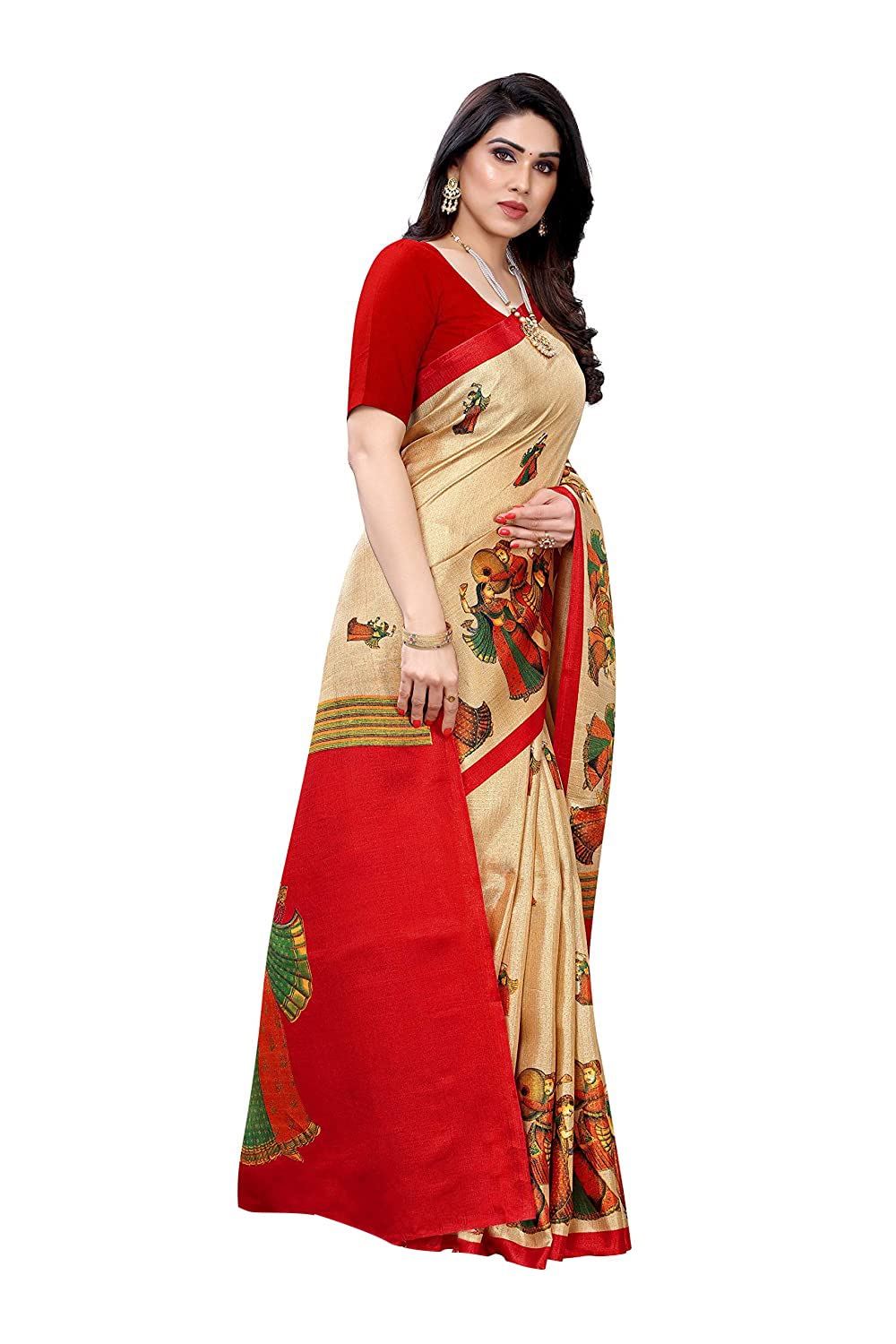 Yashika Womens Printed Art Silk Saree With Blouse Piece(RAJARANI CHICKU_Free Size)