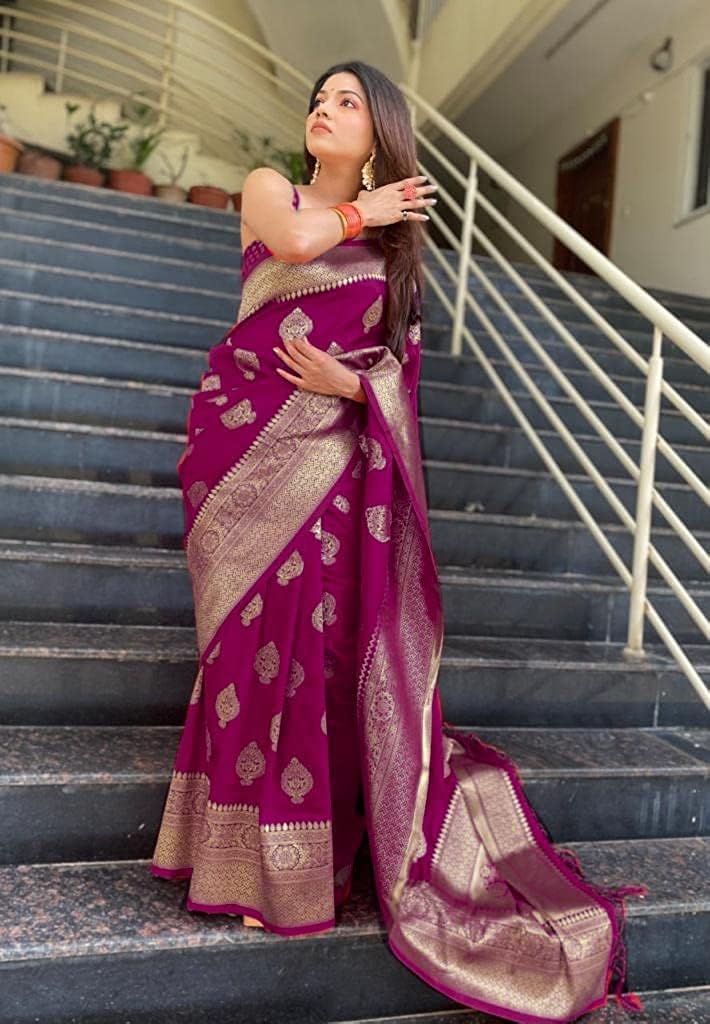 C J Enterprise Women's Banarasi Saree Pure Kanjivaram Silk Saree for Women (Pari122-51) (Wine)