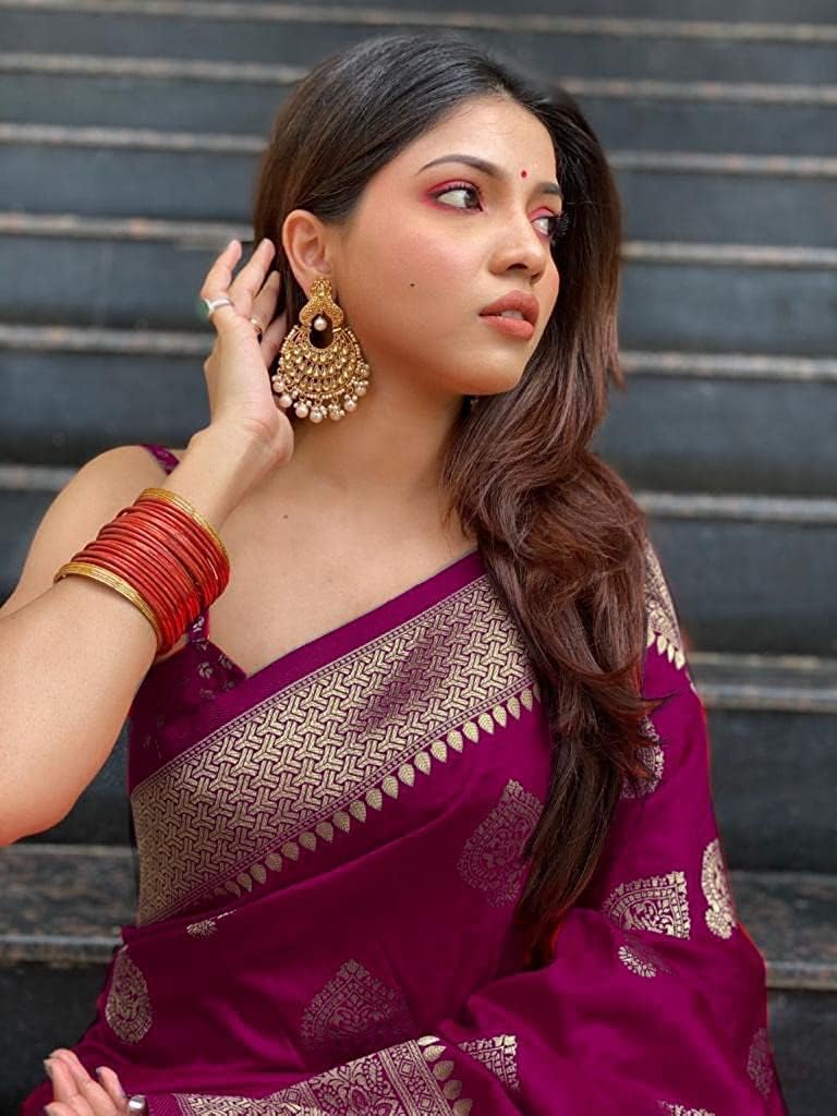 C J Enterprise Women's Banarasi Saree Pure Kanjivaram Silk Saree for Women (Pari122-51) (Wine)