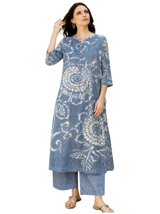 ANNI Designer Women's Cotton Blend A-Line Printed Kurta with Palazzo (Himaja Blue_XL_Blue_X-Large)