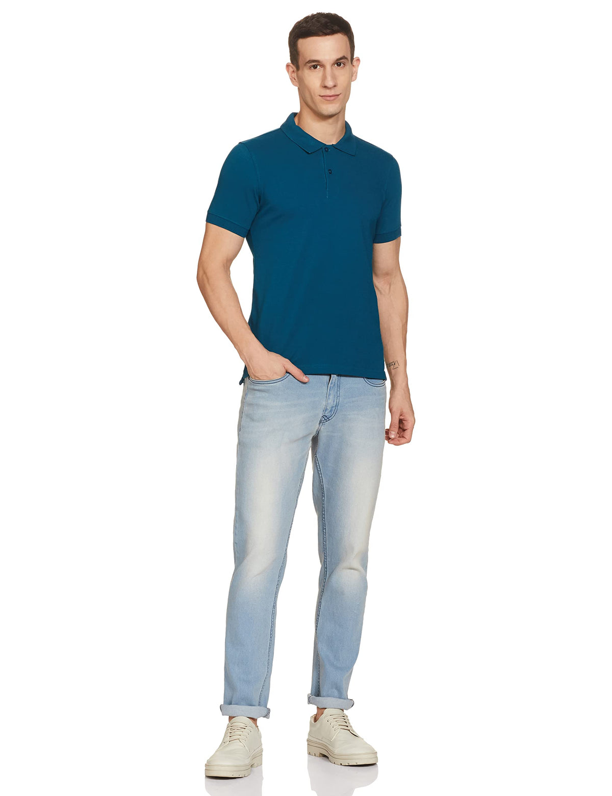 Amazon Brand - Symbol Men's Solid Regular Polo Shirt (AW17MPCP-SINGLE_Fog Teal 2XL)