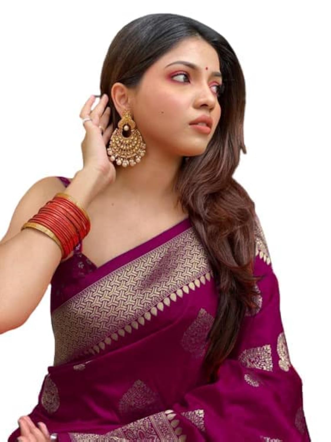 C J Enterprise Women's Banarasi Saree Pure Kanjivaram Silk Saree for Women (Pari122-51) (Wine)