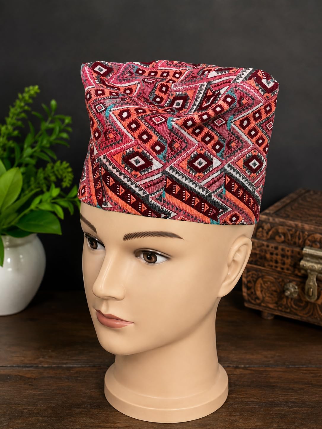 Nepali Dhaka Topi Red, White