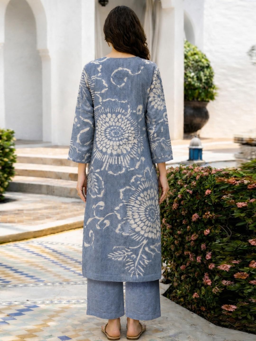 ANNI Designer Women's Cotton Blend A-Line Printed Kurta with Palazzo (Himaja Blue_XL_Blue_X-Large)