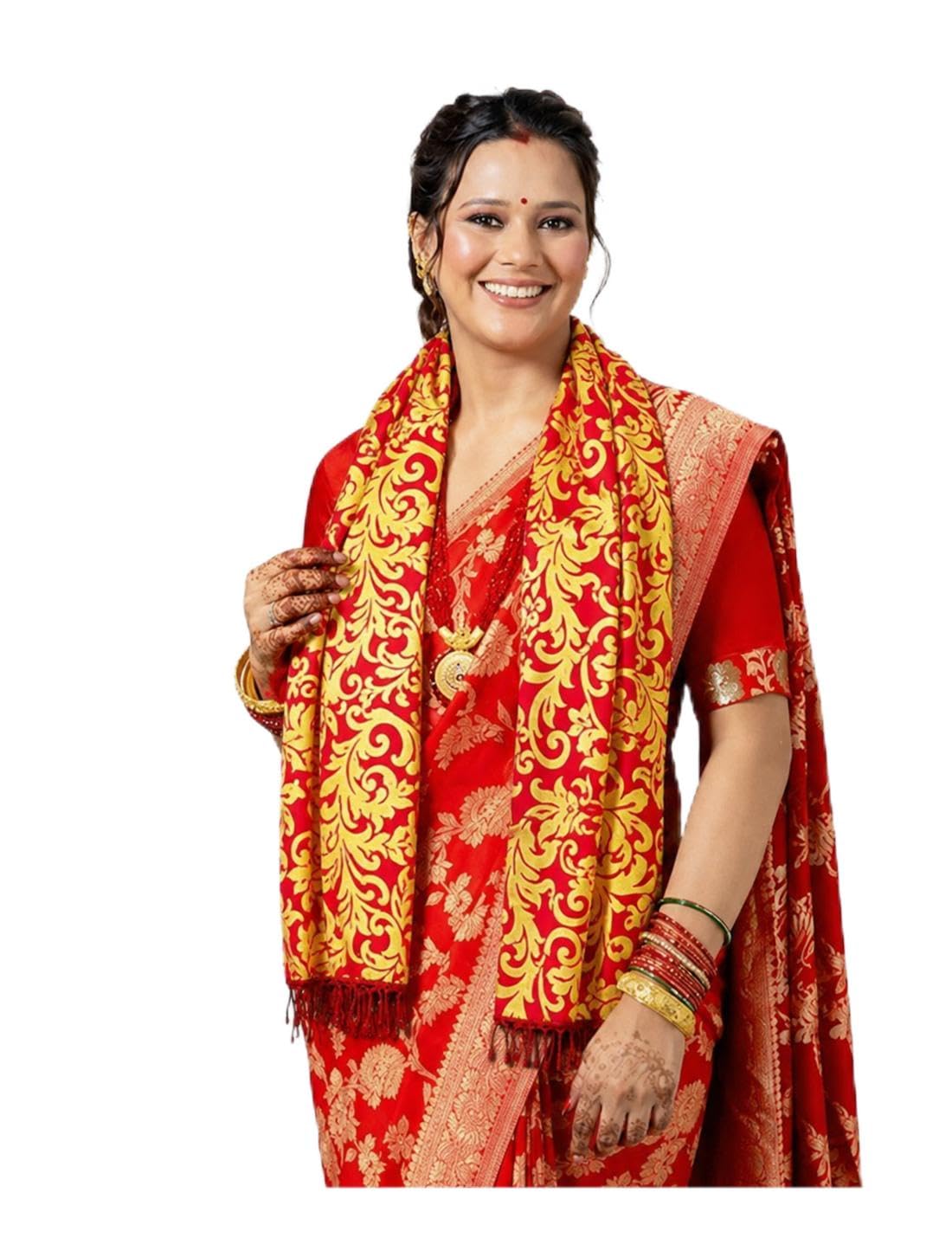Nepali Silk Printed Khada For Wedding Events, Cultural Events And Social Gatherings Pack of 1 1.25 Metres Red