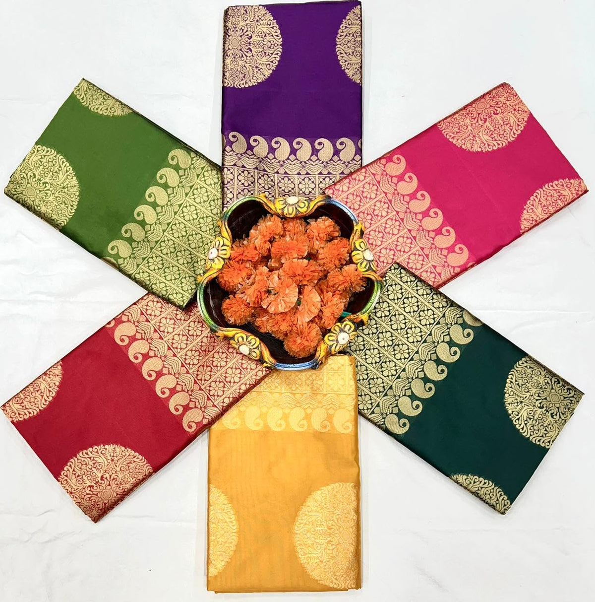 C J Enterprise Women's Banarasi Saree Pure Kanjivaram Silk Saree Soft Design Wear Pattu Sarees Latest Cotton With Blouse Piece For Wedding Sadi Ladies 2026 Party Sari Fancy Fashion (KeriGola Green)