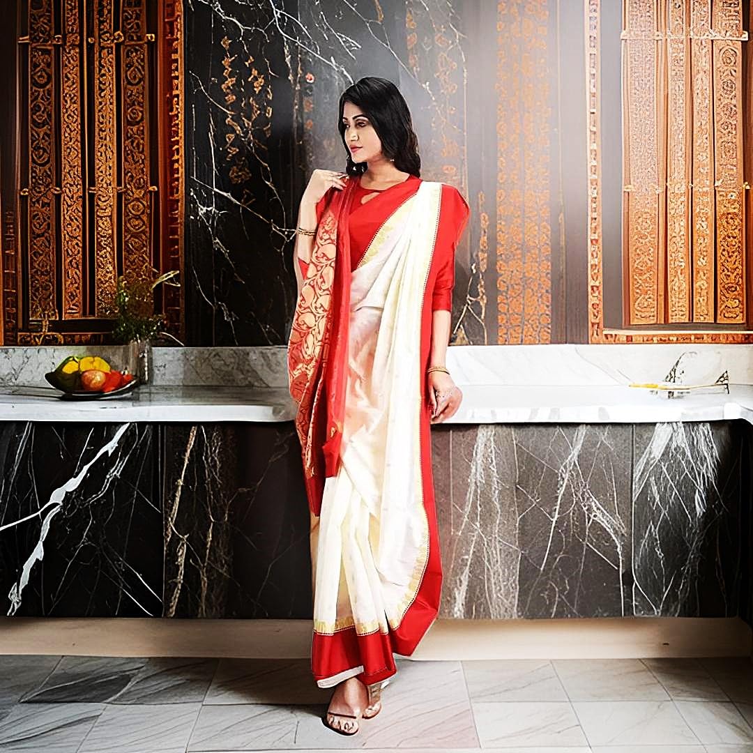 Traditional Bengali Gorod Sarees for Women Red and White Durga Puja Garad Silk Kanjivaram Goroder Lal Paar Sada Border Handloom Sari Latest Banarasi Soft lichi Handmade Zari Buti Sadi Blouse Piece