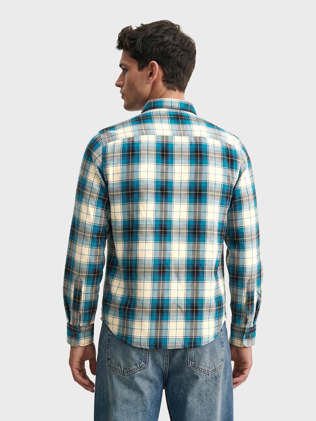 The Indian Garage co Men Green & White Checkered Slim Fit Casual Shirt