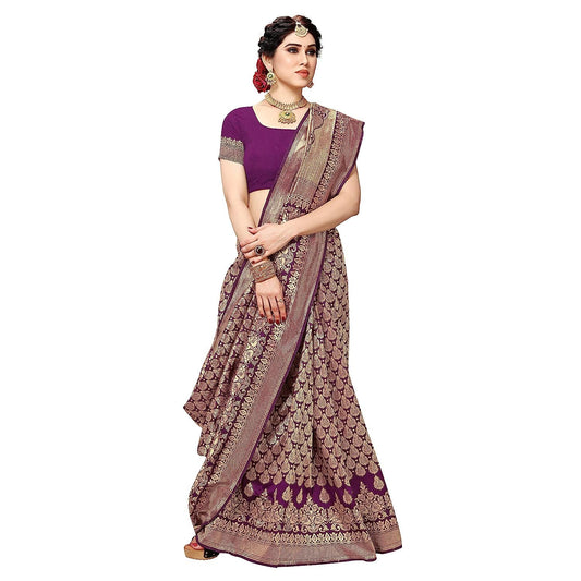 Yashika Women's Trendy Banarasi Kanjivaram Purple Color Art Silk Saree with Blouse Material (MALIYA PURPLE)