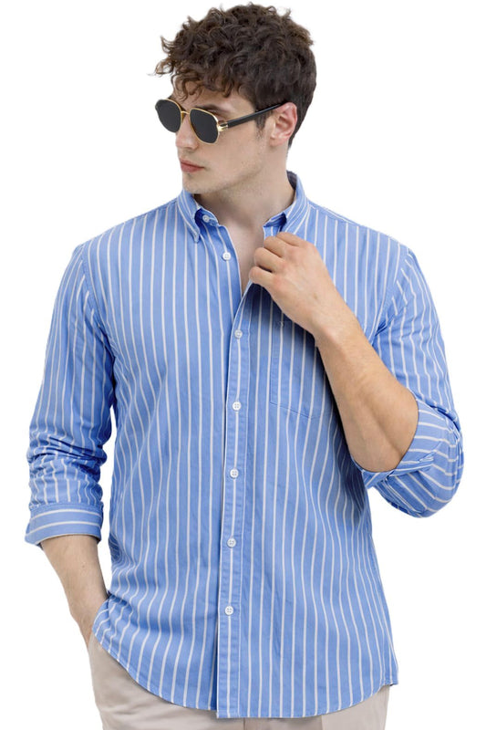 U TURN Men's Casual Printed Striped Stylish Latest Formal Shirt for Men (in, Alpha, M, Lightblue)