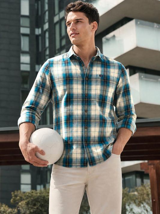 The Indian Garage co Men Green & White Checkered Slim Fit Casual Shirt