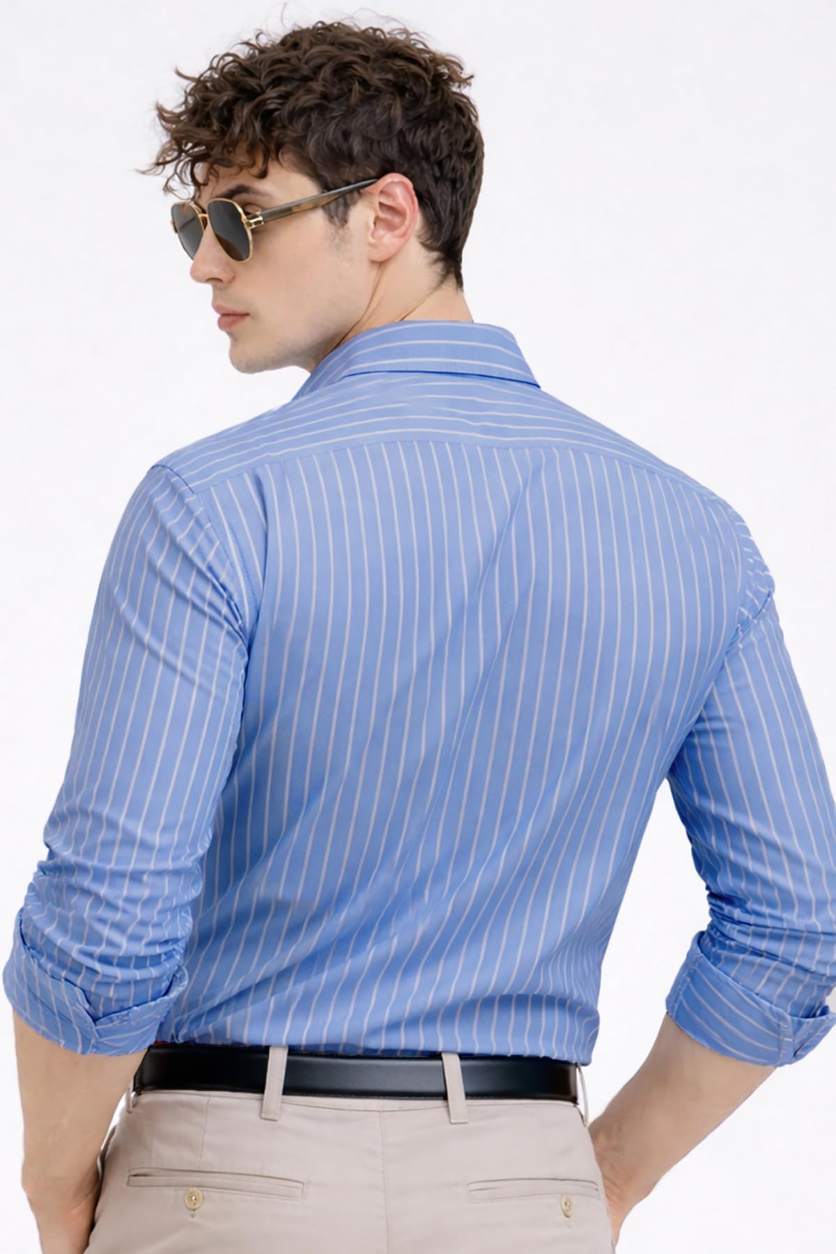 U TURN Men's Casual Printed Striped Stylish Latest Formal Shirt for Men (in, Alpha, M, Lightblue)