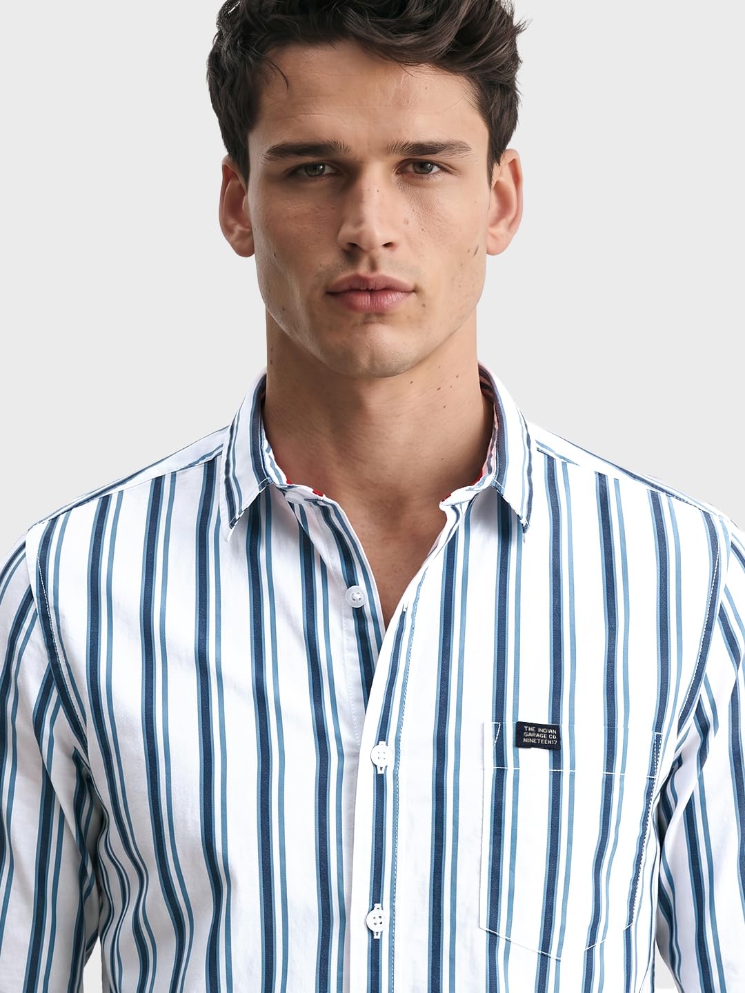 The Indian Garage Co White Slim Fit Striped Shirts