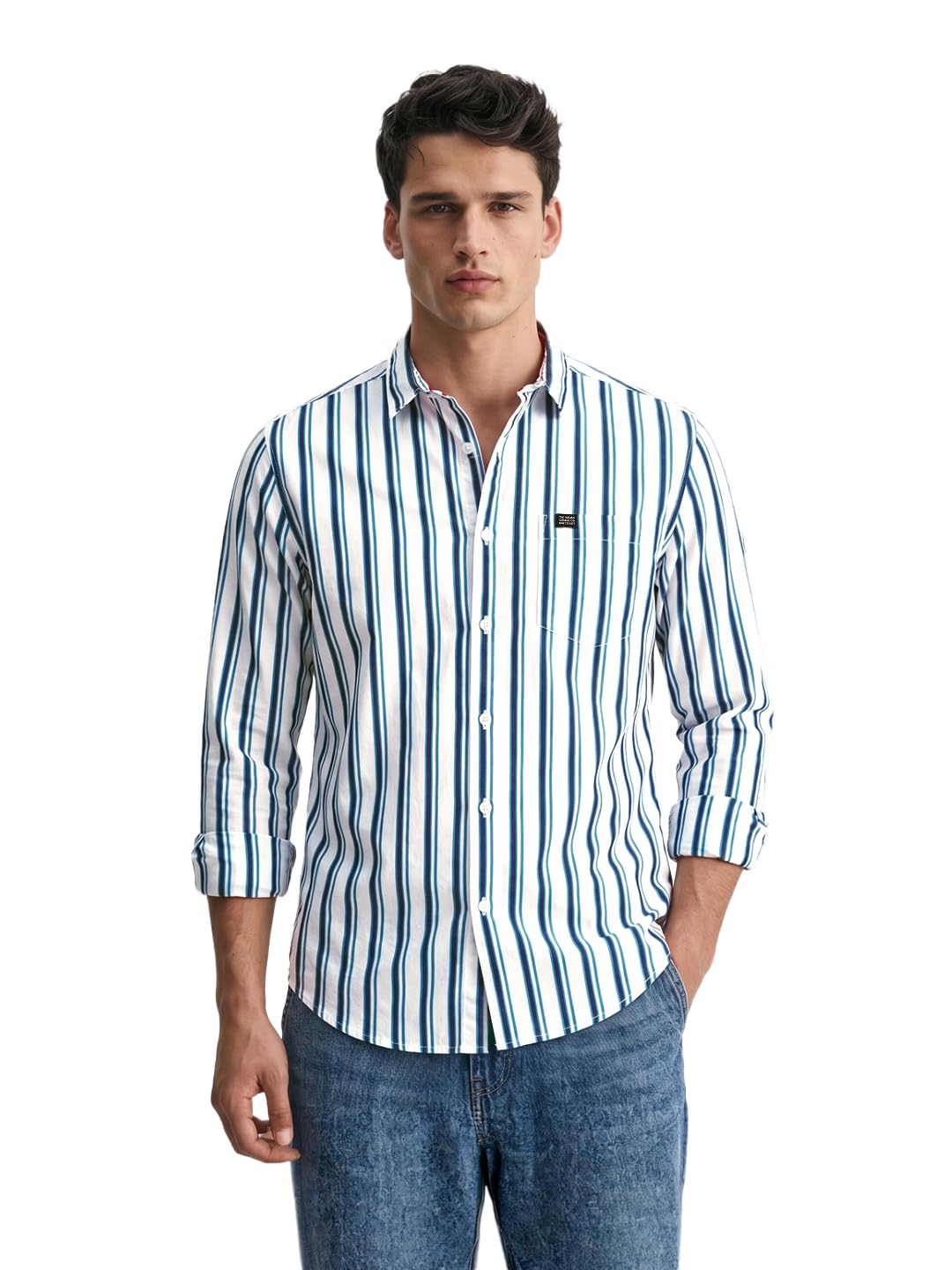 The Indian Garage Co White Slim Fit Striped Shirts
