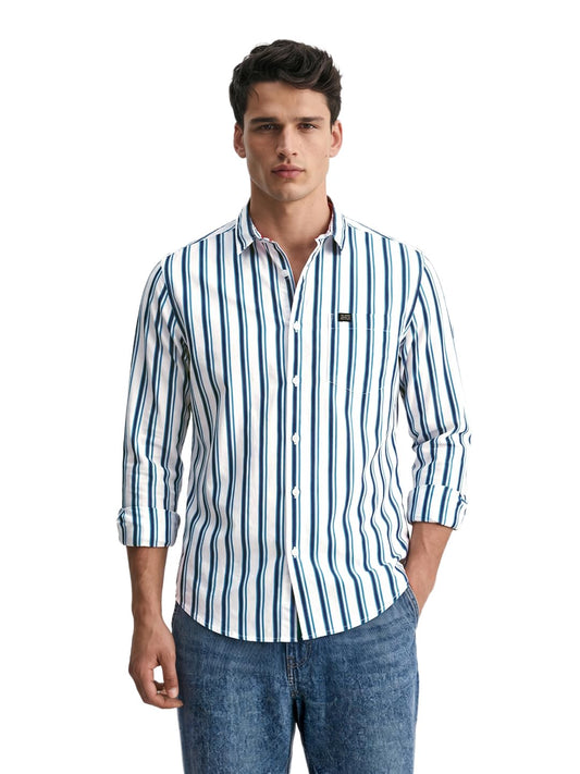 The Indian Garage Co White Slim Fit Striped Shirts