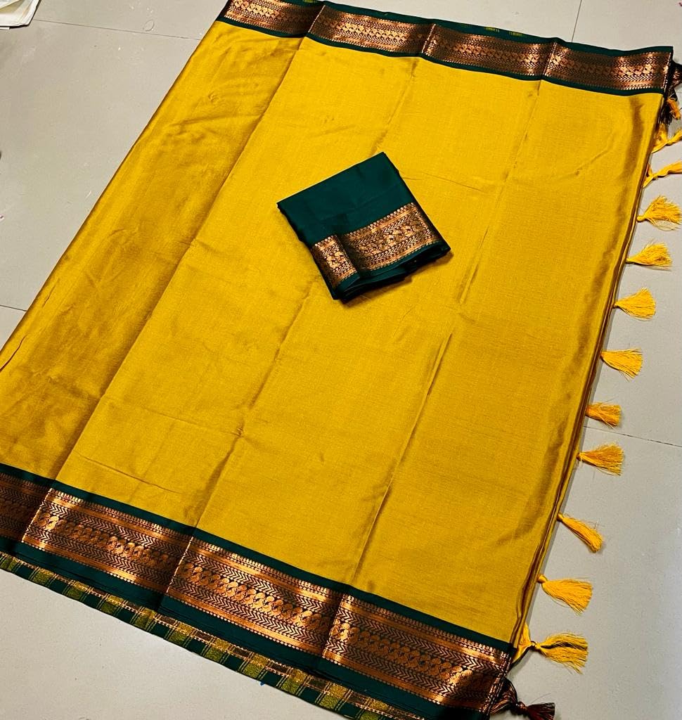 Yellow Women's Kanjivaram Soft Silk Saree With Blouse Piece (GOLD)