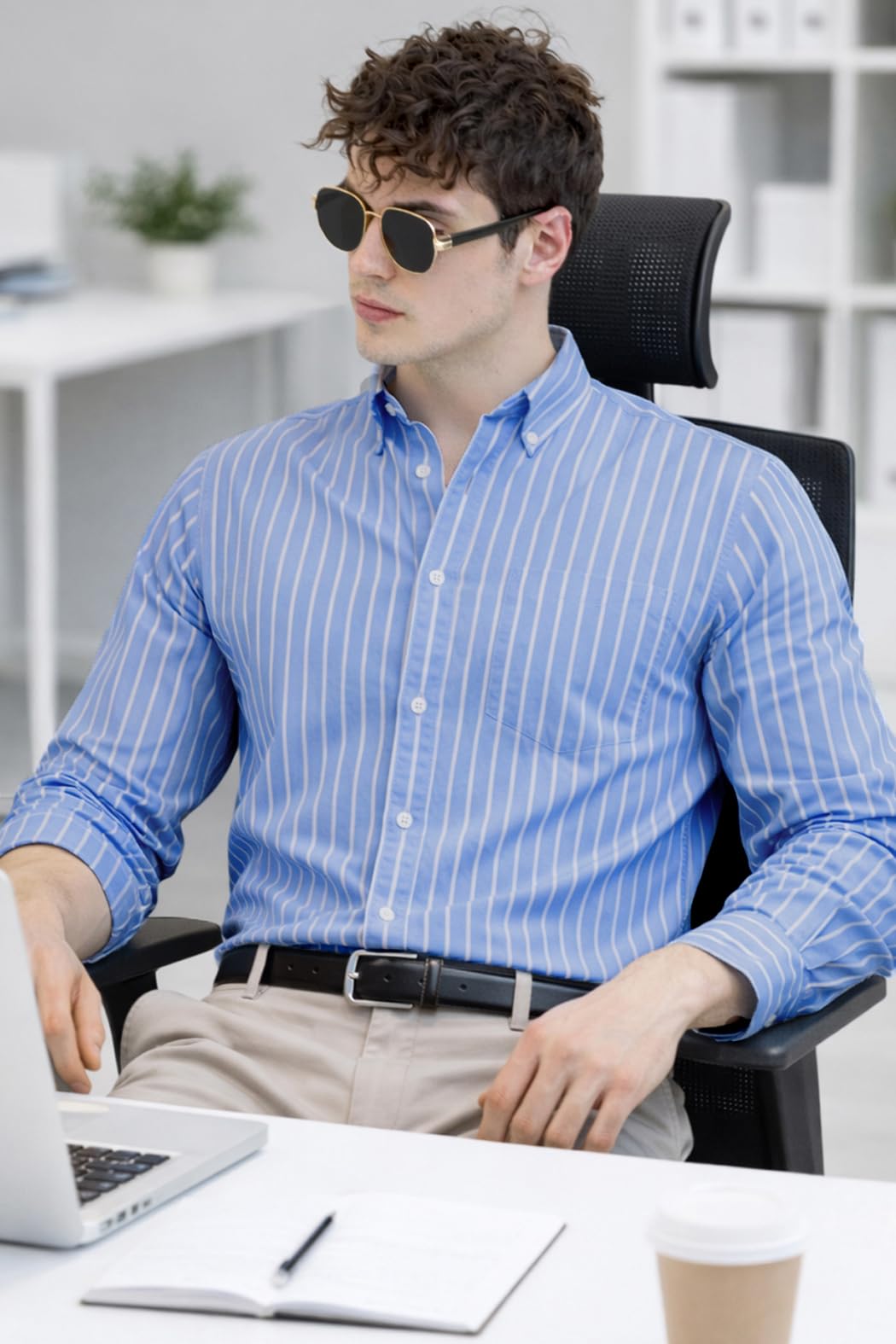 U TURN Men's Casual Printed Striped Stylish Latest Formal Shirt for Men (in, Alpha, M, Lightblue)