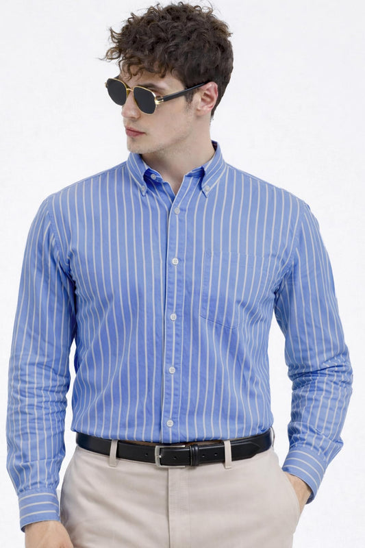 U TURN Men's Casual Printed Striped Stylish Latest Formal Shirt for Men (in, Alpha, M, Lightblue)
