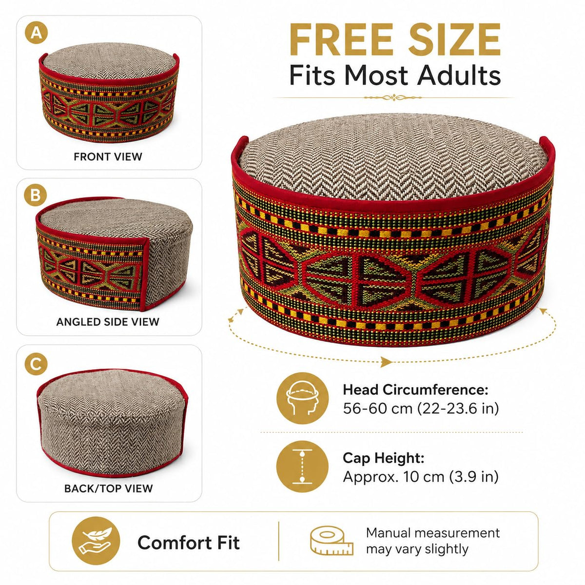Vastraa Fusion Himachali Topi for Men | Nepali Headwear | Traditional Kullu Cap | Pahadi Topi | Kashmiri Hat | Wool Handcrafted Ethnic Wear