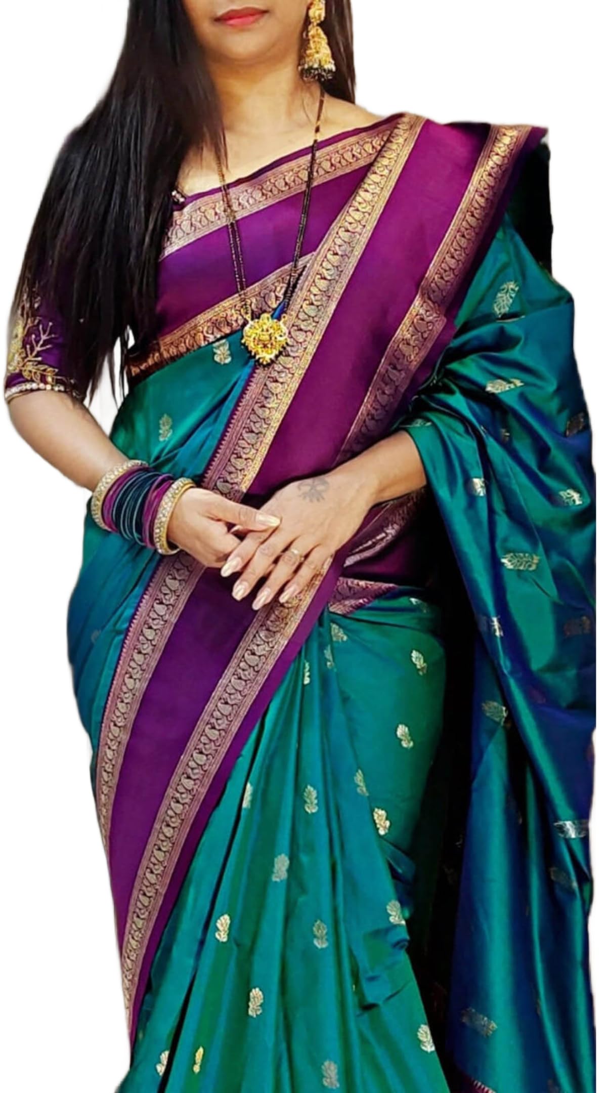 SWORNOF Women's Banarasi silk Saree With Unstitched Blouse Piece (GREEN)