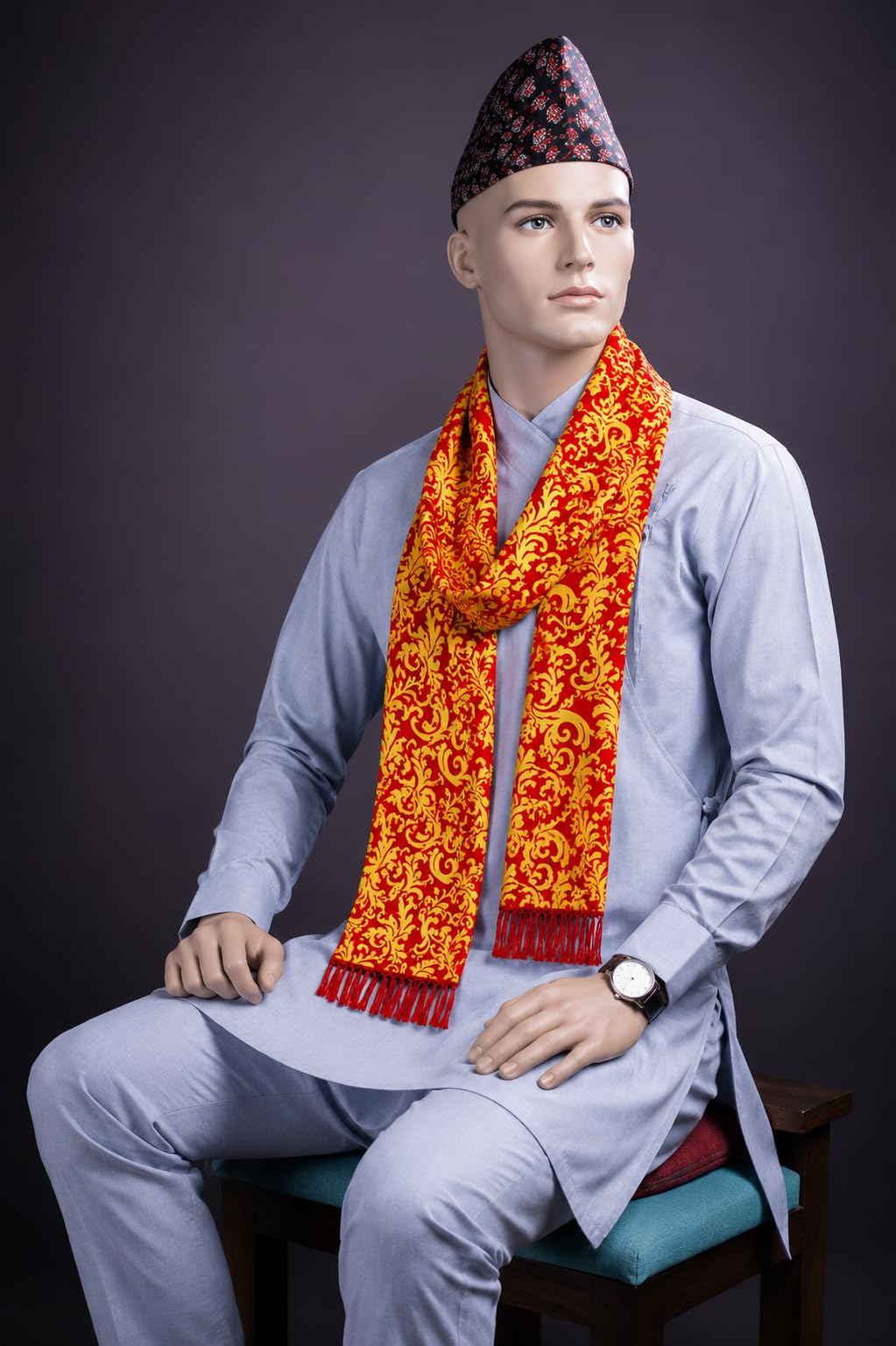Nepali Silk Printed Khada For Wedding Events, Cultural Events And Social Gatherings Pack of 1 1.25 Metres Red