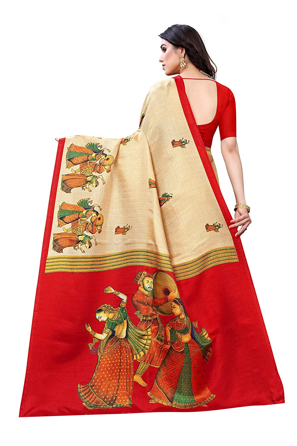 Yashika Womens Printed Art Silk Saree With Blouse Piece(RAJARANI CHICKU_Free Size)