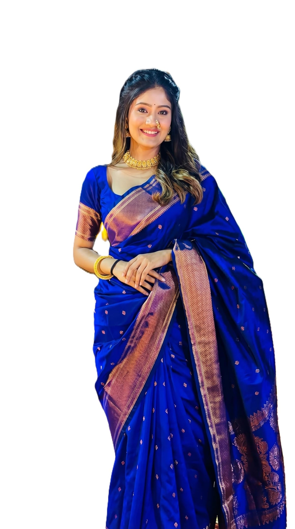 C J Enterprise Women's Banarasi Saree Pure Kanjivaram Silk Saree Soft Design Wear Pattu Sarees Latest Cotton With Blouse Piece Kanchipuram for Wedding sadi new ladies 2025 (BS09) (Violet Blue)