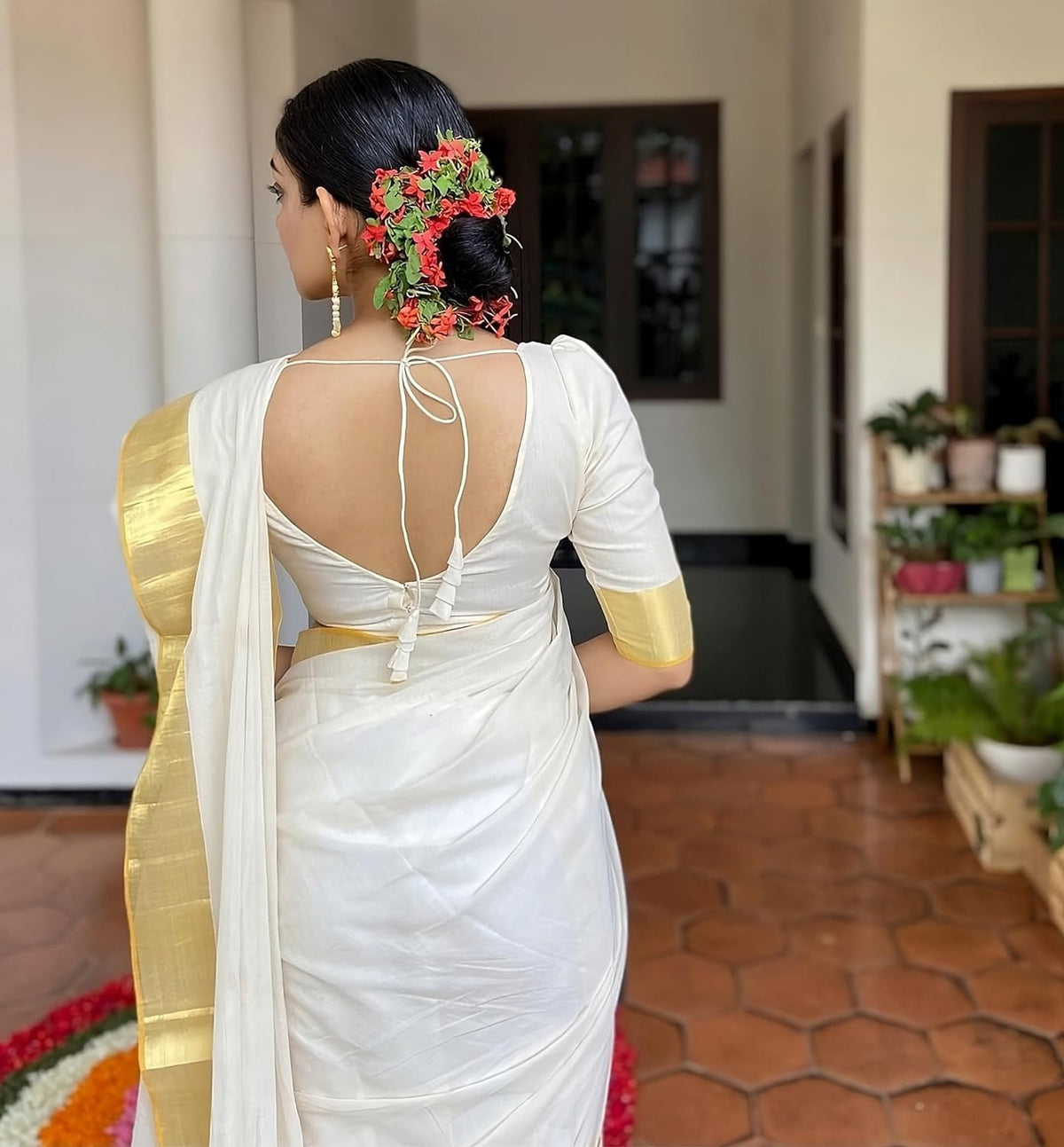 Yashika Women's Trendy Cotton Silk Saree with Blouse Material|| Pongal Special South Indian kerala Saree With Blouse Piece||(AZ-YS-OG-PONGAL ONAM WHITE)