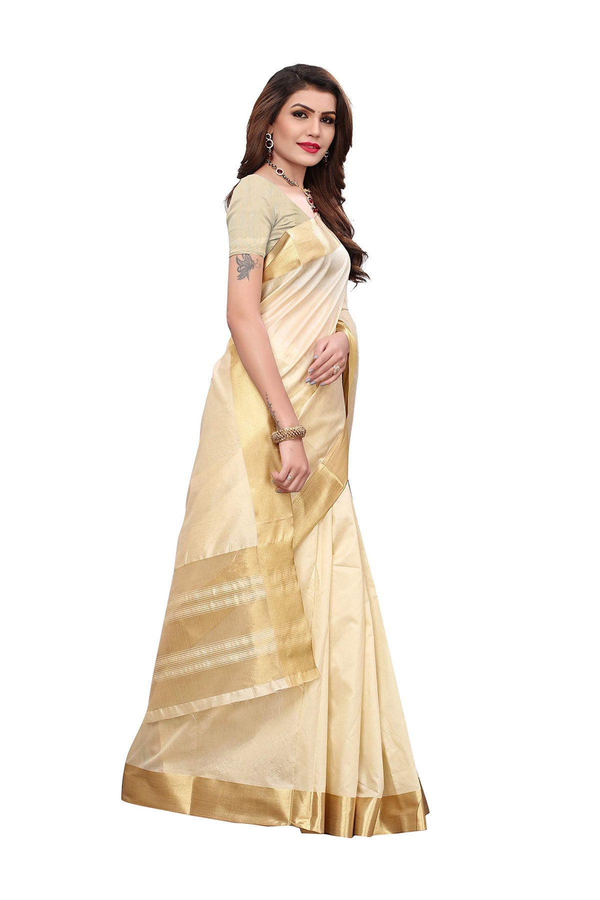 Yashika Women's Cotton Blend Printed Saree With Blouse Piece(SDPL-KERALA COTTON)