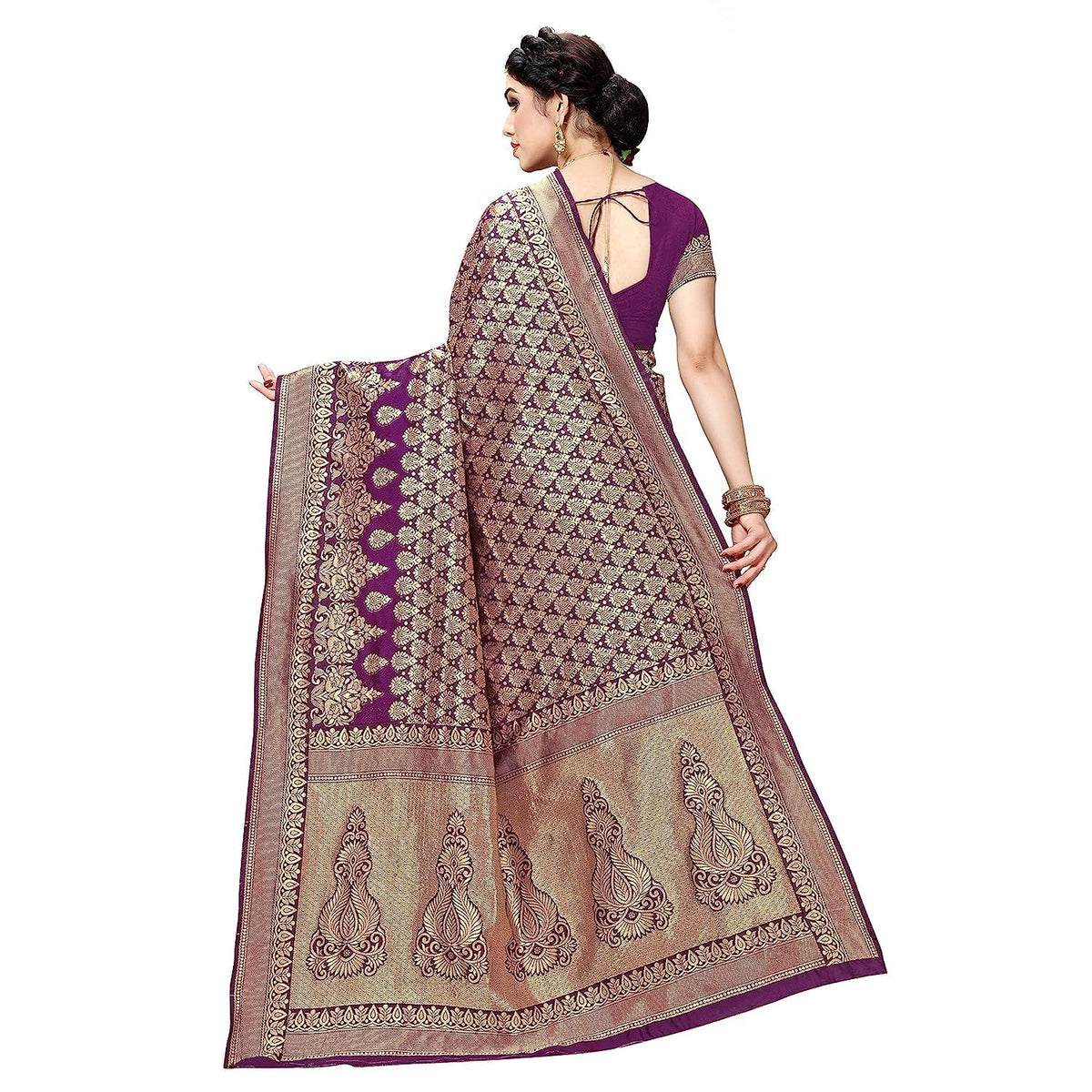 Yashika Women's Trendy Banarasi Kanjivaram Purple Color Art Silk Saree with Blouse Material (MALIYA PURPLE)