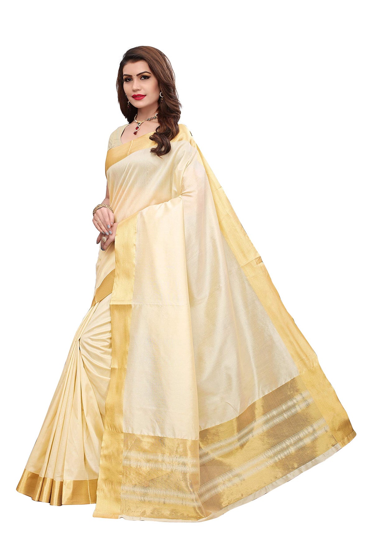 Yashika Women's Cotton Blend Printed Saree With Blouse Piece(SDPL-KERALA COTTON)