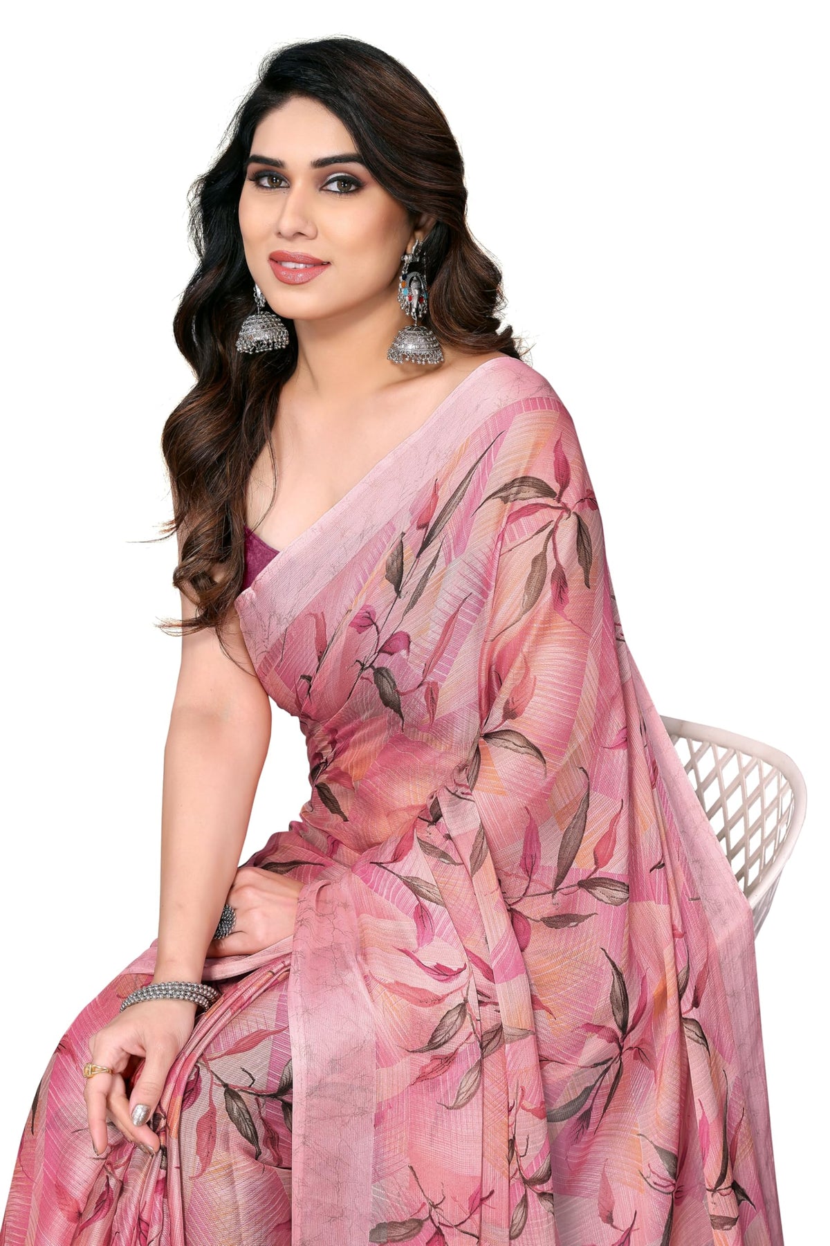 MIRCHI FASHION Chiffon Georgette Floral Printed Sarees for Women with Blouse Piece (40771-Peach)
