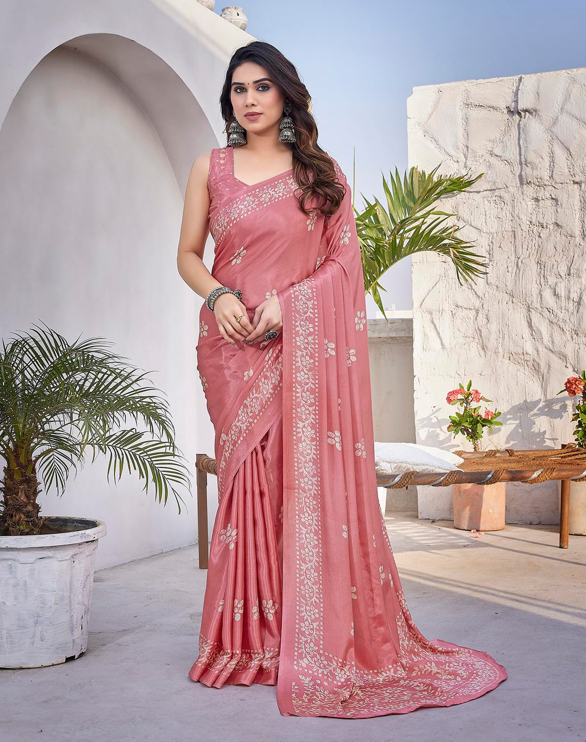 Yashika Women's Elegant Chiffon Saree with Blouse Material - Embrace Trendy Style and Timeless Elegance in this Exquisite Attire (AZ-YS-P1-UTISHA PEACH)