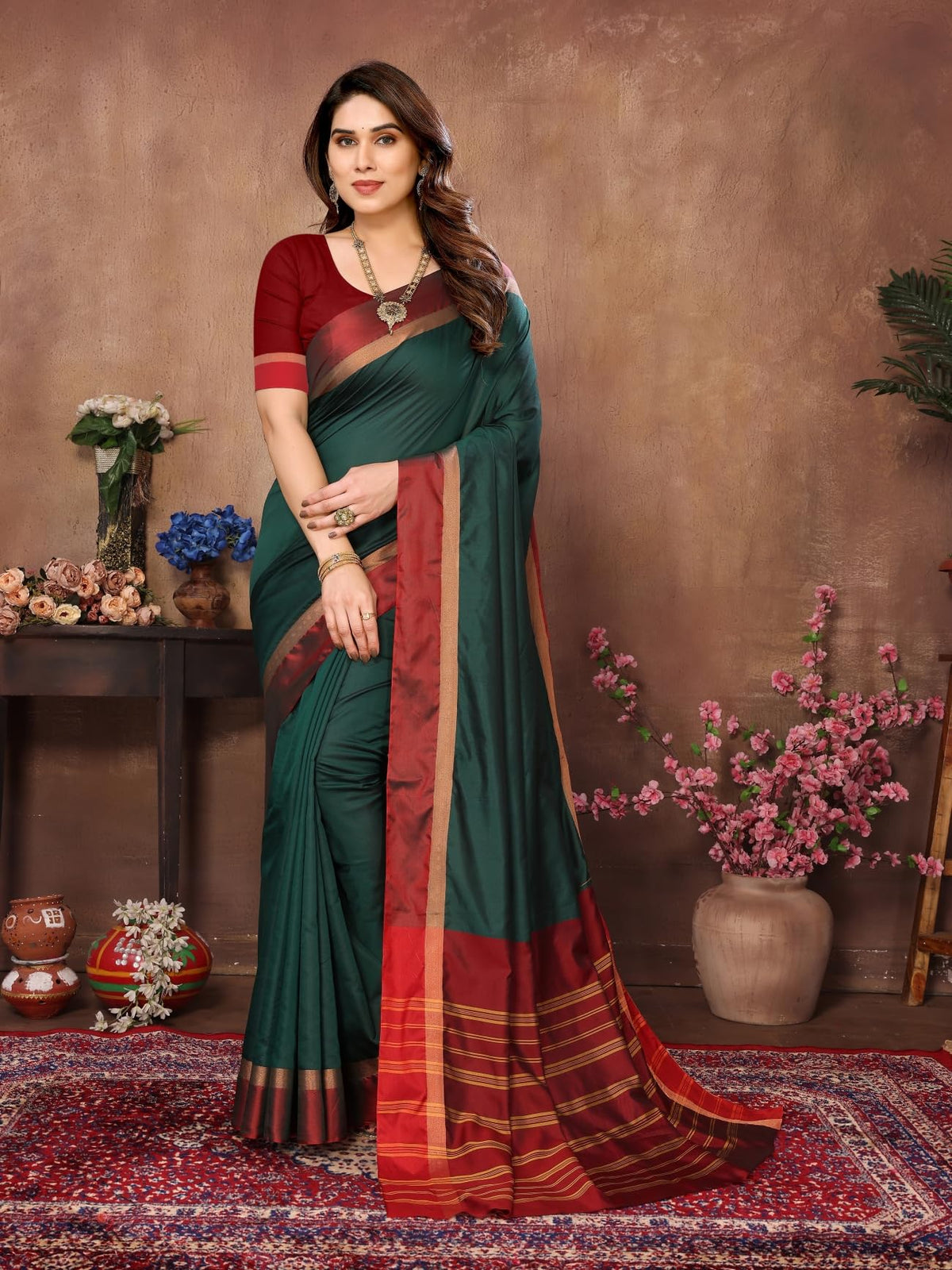 VJ Fashion Women Solid Kerala Silk Blend Saree With Blouse Piece_freesize
