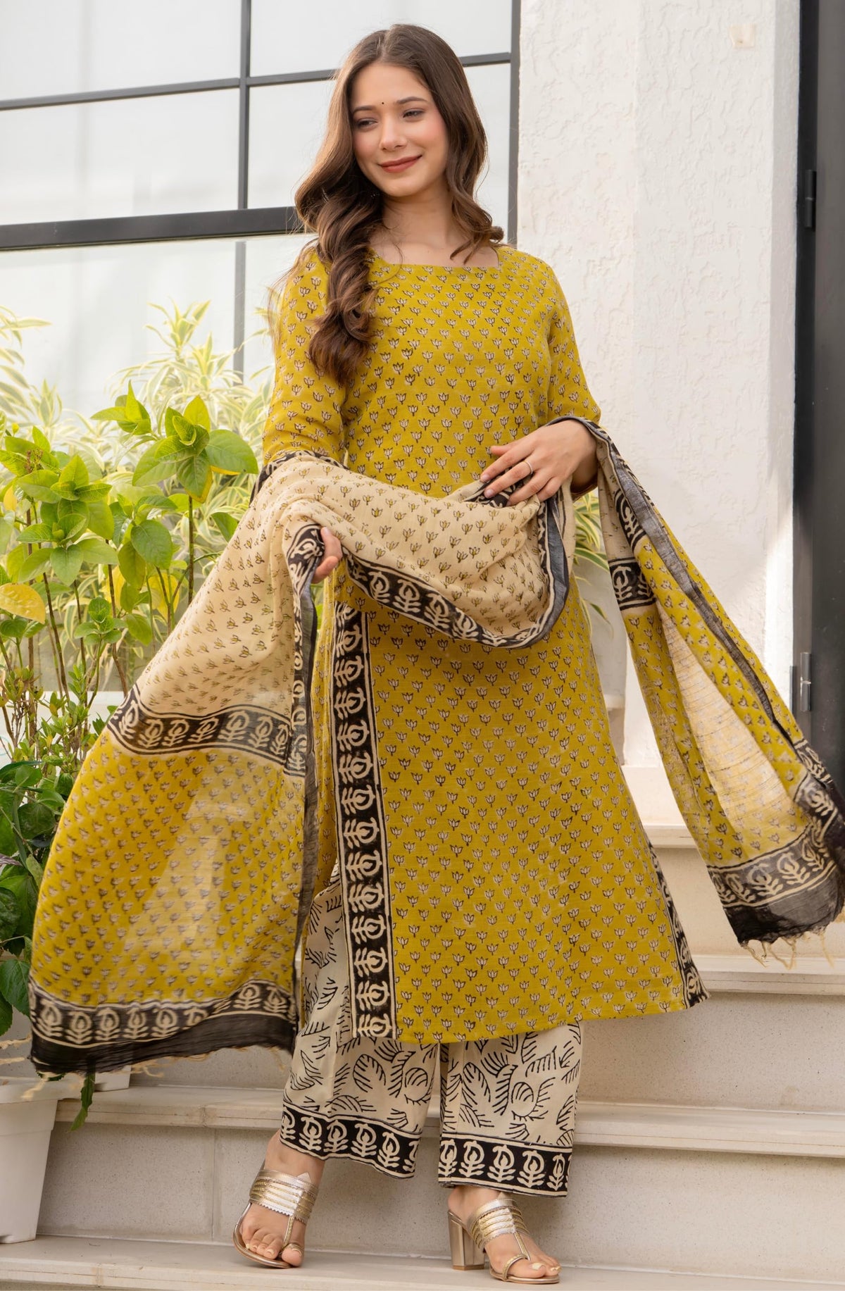 Amayra Women's Pure Cotton Straight Kurta Set with Palazzo Pants & Dupatta|Ethnic wear|Kurta Set for Women(TCK737-N,Yellow,XXL)
