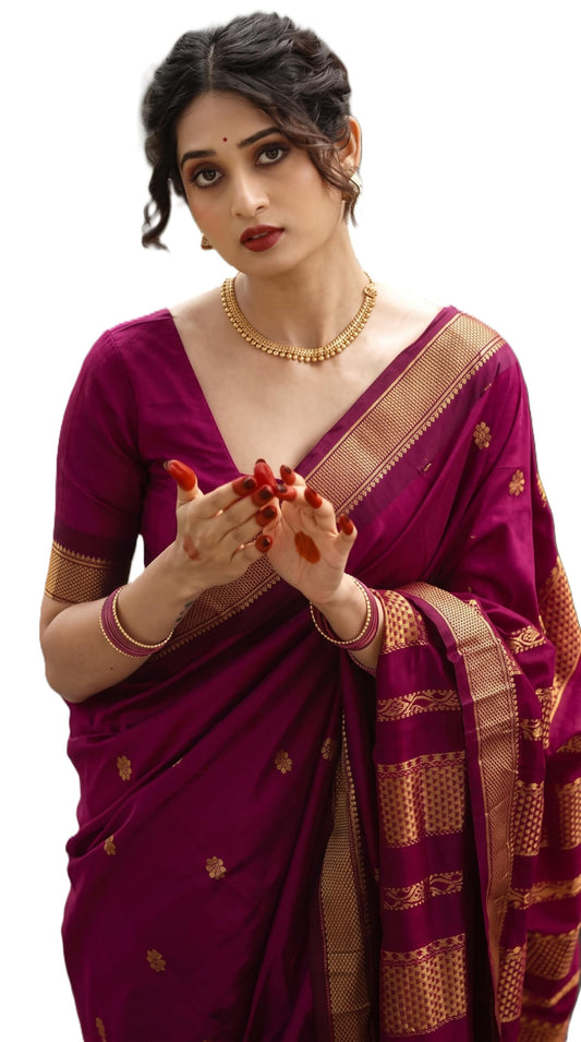C J Enterprise Women’s Pure Kanjivaram Soft Silk Saree Banarasi Style Ladies Sadi With Blouse Piece for Wedding (Eagle-3-51) (Magenta)
